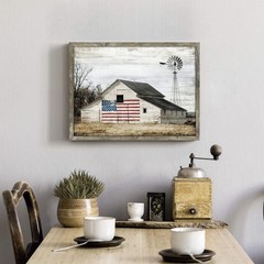 Wooden Picture Art Wall Decor: Rustic Old Barn Artwork American Flag Painting Gr