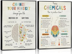 2Pcs Mental Health Happy Chemicals Wall Art Change Your Mindset Motivational Pos