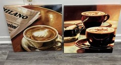 Set of 2 Coffee Canvas Wall Art Prints Kitchen Cafe Decor Espresso Latte Milano