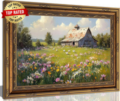 Vintage Gold Framed Landscape Rustic Wall Art Farmhouse Cottage Rural View Pictu