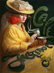10421.Decor Poster.Home interior design.Wall Art.Fashion model in yellow.Coffee