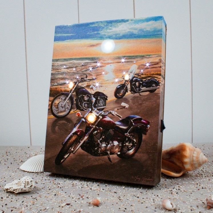 Motorcycle Sunset Beach Riders tabletop Led Canvas Print
