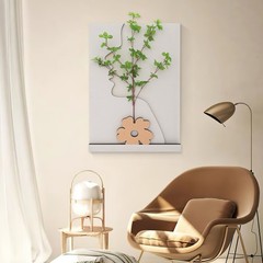 Wall-Mounted Sandstone Decor Wall Art Painting Wall Art Decor w/ Simulated Plant