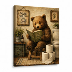 🐻 «Un BEAR ably Relaxed» Funny Bear Bathroom Canvas Wall Art 🐻