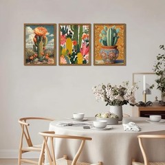 Mexican Framed Canvas Wall Art Set of 3 – Vintage Desert 16L» x 12W» Cactus