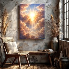 Wall Art Sun Rays Through Clouds Heavenly Sky Modern Aesthetic Gallery Print