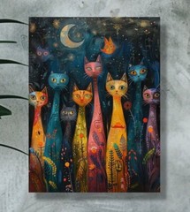 Cat Canvas Wall Art COLORFUL CATS Whimsical 12 x 16 252