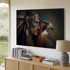 Native American Warrior Face Paint Feathers Canvas Wall Art Print Decor