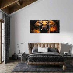 3pcs Vibrant African Elephant Style Oil Paintings Metal Print Ready to Hang Art