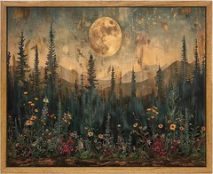 Framed Vintage Forest Moon Canvas Art – Nature-Inspired 12×16 Wall Decor