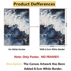 Abstract Ocean Wave Canvas Wall Art Navy Blue and White Beach Scene Painting …