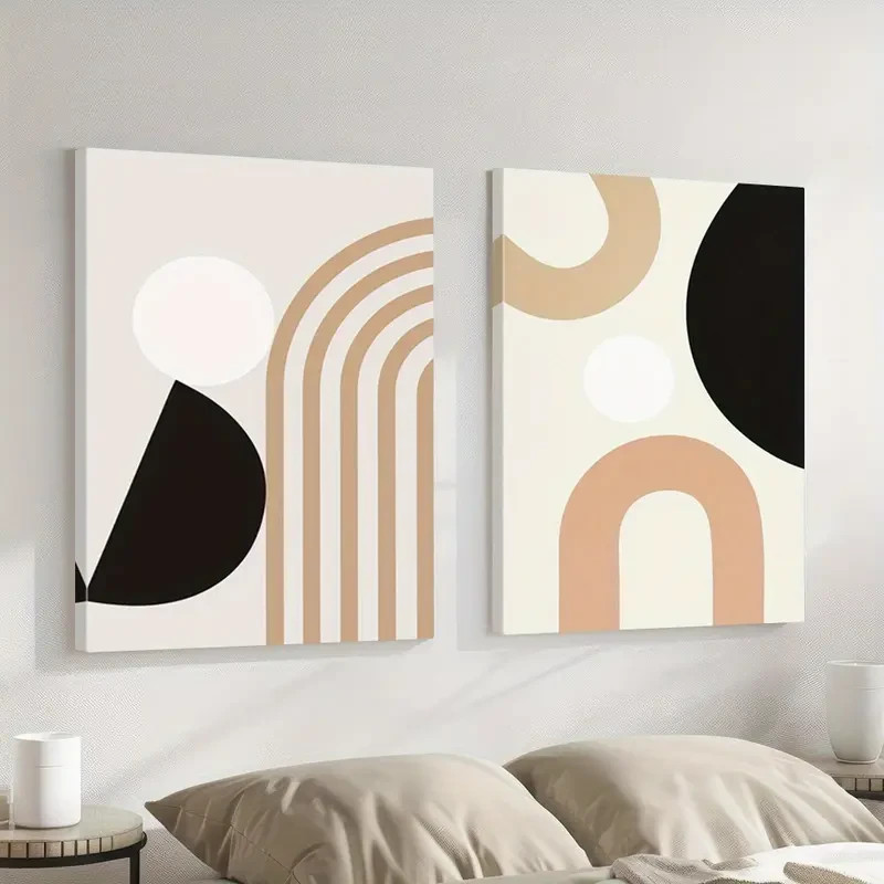 2pcs Modern Black White Beige Brown Neutral Tones Wall Art Canvas Unframed