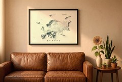 Europe Map, Europe 2D Relief Map, Europe Vintage Map – 2D Flat Print