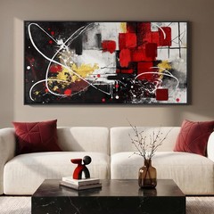 Extra Large Framed Red Black and White Abstract Wall Art for Living Room, Mod…