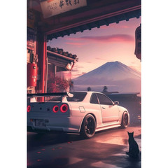 Skyline R34 GTR Poster Mount Fuji Sunset Japanese JDM Wall Decor