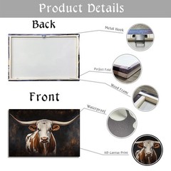 Highland Cow Canvas Wall Art Texas Longhorn Picture Rustic Farmhouse Animal P…