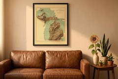 Michigan Map, Michigan 2D Relief Map, Michigan Vintage Map – 2D Flat Print