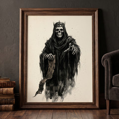 Gothic Skeleton King Scroll Poster Grim Reaper Dark Fantasy Wall Decor Print