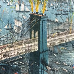 Brooklyn Bridge 1883 Fireworks Opening Night Bird’s Eye View Vintage Print