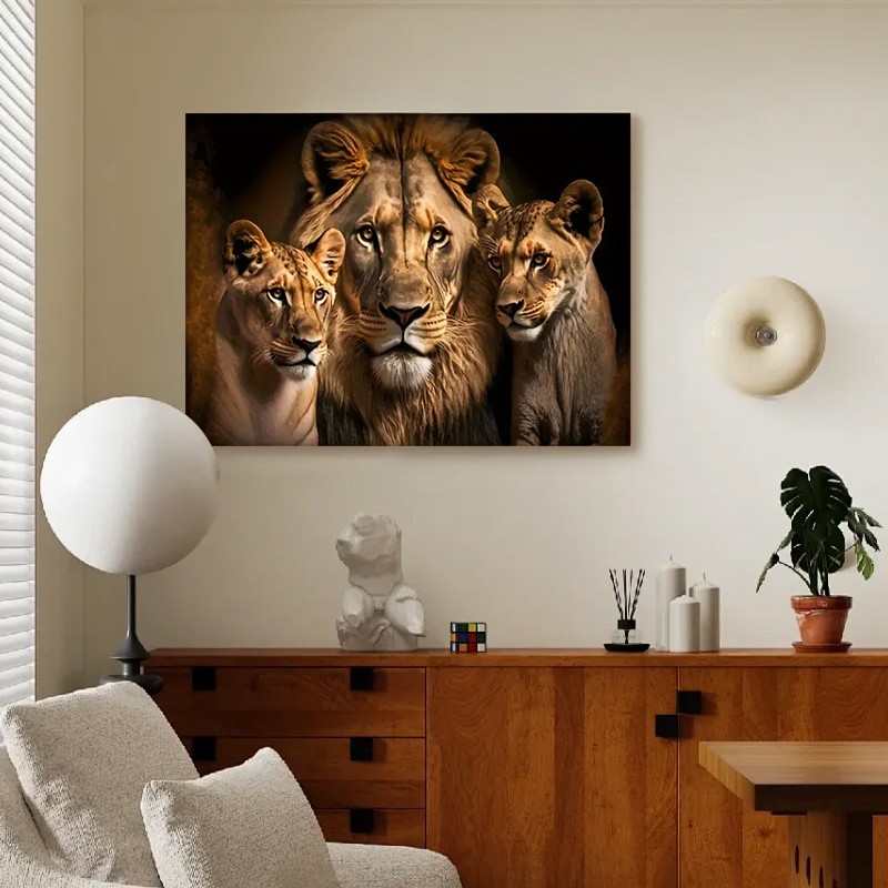 Canvas Art Lion Family Wildlife Dark Portrait Wall Decor
