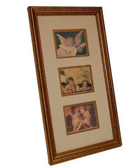 Vintage Wall Art Reproductions of 3 Cherub Images, Raphael Angels, in Gold Frame
