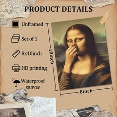 Vintage Bathroom Wall Art, Funny Mona Lisa Nose Pinching Decor 8×10 Inch