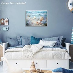 Ocean Waves Canvas Wall Art Sea Shells and Starfish Picture Coastal Beach Print