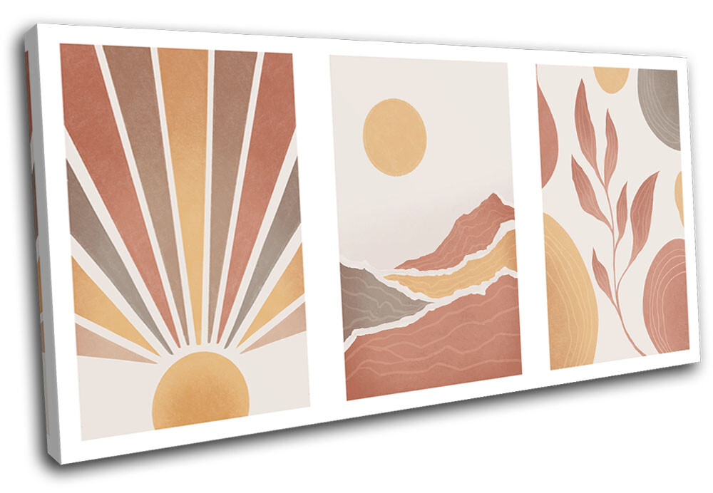Natural Sun Mountain Leaf Abstract SINGLE CANVAS WALL ART Picture Print