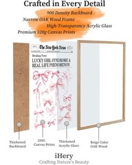 Natural OAK Wood Trendy Retro Newspaper Framed Wall Art, 12×16 in Pink Bow Ba…
