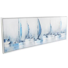 1- Panel Sail Boat Framed Wall Art with White Frame 24 In. X 65 In.