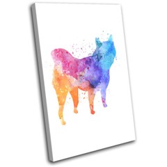 Watercolour Dog Husky Animals SINGLE CANVAS WALL ART Picture Print