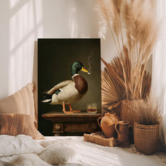Mallard Duck Smoking Whisky Canvas, Vintage Humorous Farm Animal Art