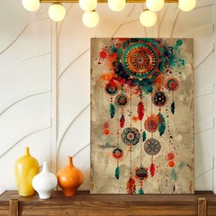 Wall Art Boho Dreamcatcher Feathers Mandala Abstract Colorful Canvas Print Decor