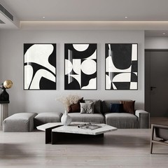 Modern Geometric Canvas Wall Art QKF 3pc Black White