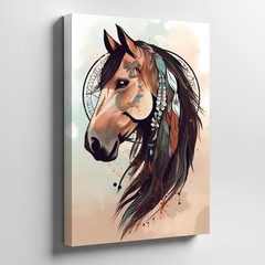Boho Horse Canvas Wall Art Native American Feather Dreamcatcher Print Home Decor