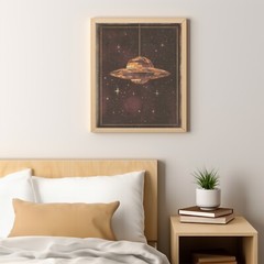UFO DISCO BALL Wall Art, Retro Sci-fi Star Poster, Alien Celestial Space Decor