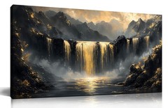 HUBOSKN Waterfall Canvas Wall Art for Living Mountain Art Wall Decor for Office
