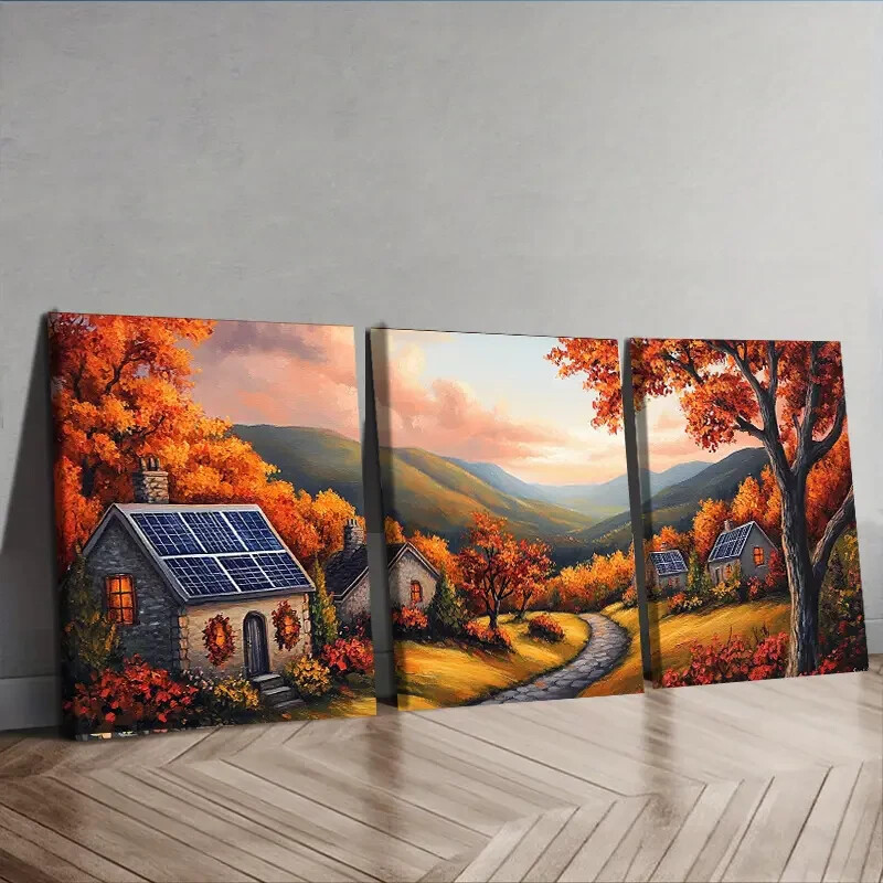 3pcs Autumn Sun House Waterproof Nature Perfect Wall Art Canvas Unframed/Framed