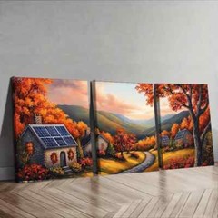 3pcs Autumn Sun House Waterproof Nature Perfect Wall Art Canvas Unframed/Framed