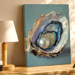 Wall Art Oyster Shell Pearl Painting Coastal Beach Nautical Canvas Print Decor