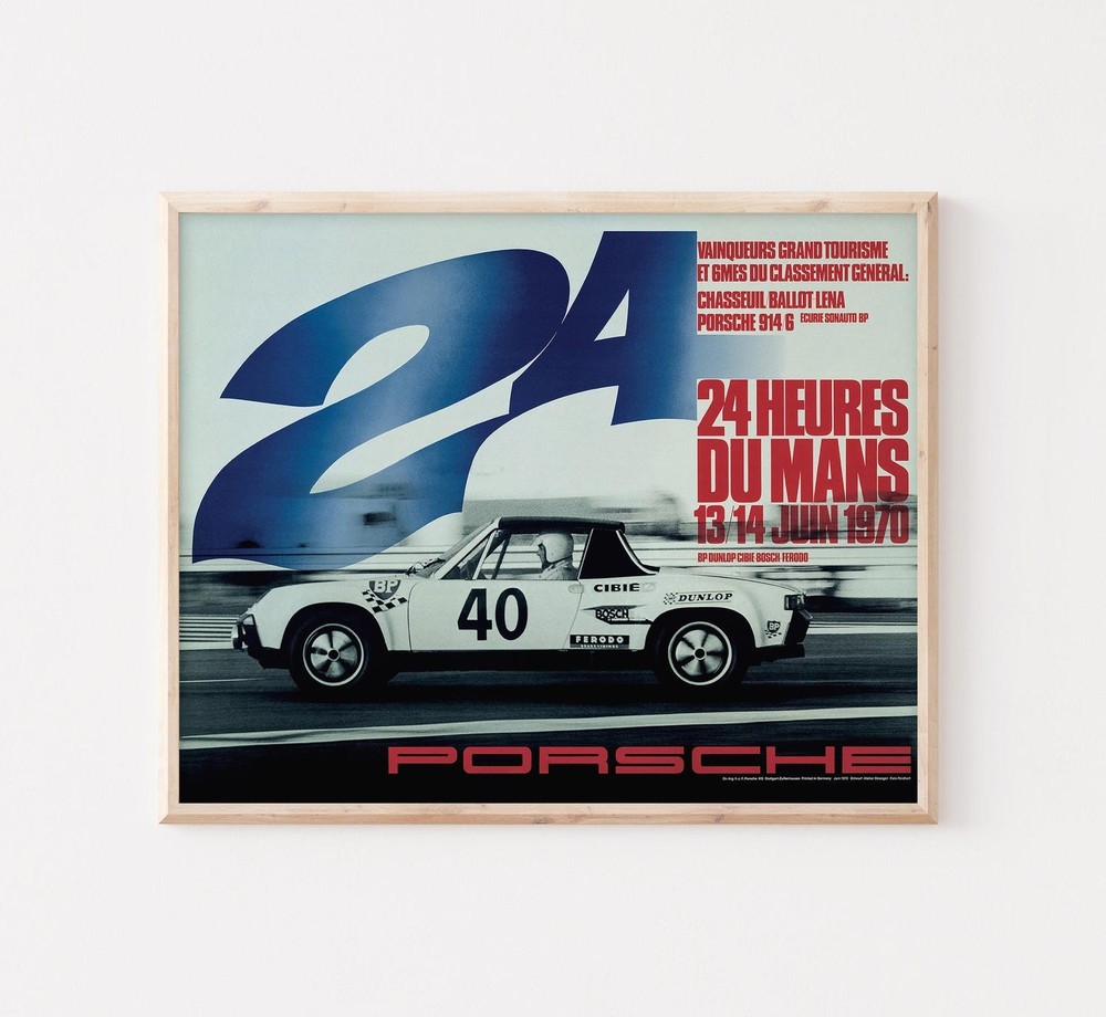 Vintage Porsche 914 Le Mans Poster, 1970s Race Car Wall Art Decor