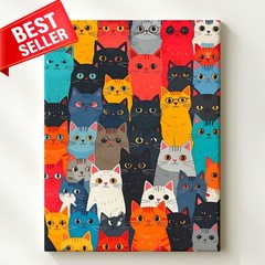 Cat Bold Modern Vibrant Crowd Pattern Joy Multiplies When Canvas Wall Art
