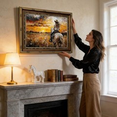 Vintage Gold Framed Canvas Western Cowgirl Wall Art -Rustic Farmhouse Decor F…