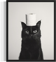 Black Cat Funny Bathroom Wall Art Print Poster, Dog Pet Lover Picture Painting A