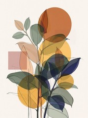Minimalist Botanical Wall Art Boho Leaves Poster Abstract Geometric Print