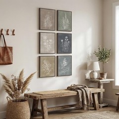 Framed Neutral Botanical Wall Art Set for Living Room, Vintage Minimalist Flo…