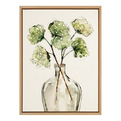 Kate and Laurel Sylvie Greenery Vase Framed Linen 24″L x 18″W, Natural