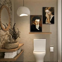 Funny Bathroom Wall Art Set of 2 – Retro Canvas Prints 8x10in Humor Decor