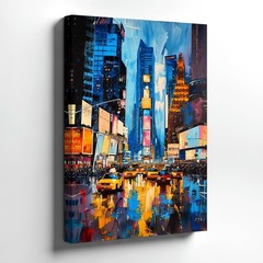 Wall Art Colorful Cityscape Canvas Print Neon Skyscraper Street Rain Reflection