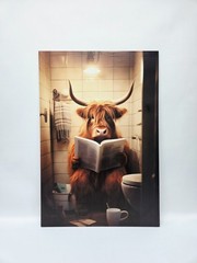 Wood Frame Canvas Wall Decoration Cow Longhorn Brown Bathroom Aesthetic 24×36